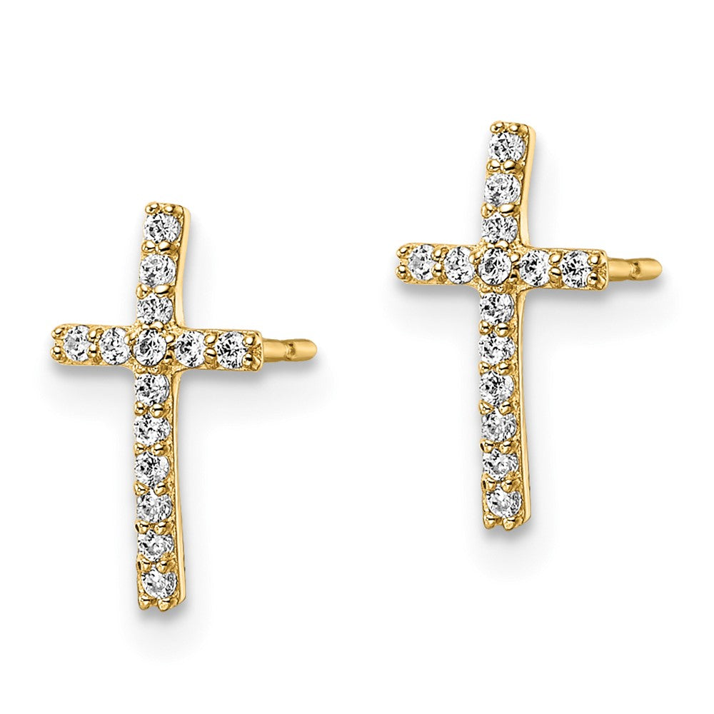 14k Yellow Gold 6.25 mm CZ Cross Post Earrings (0.48 grams)