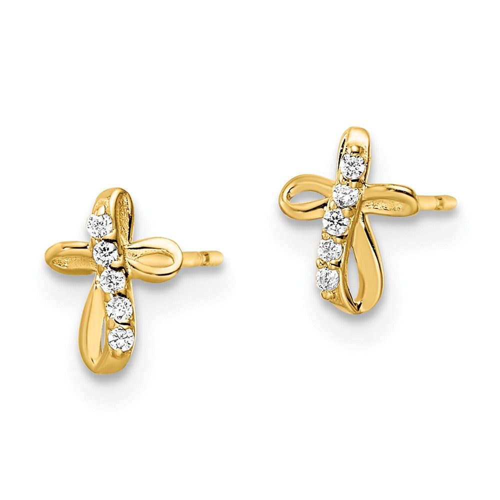 14k Yellow Gold 5.75 mm CZ Cross Post Earrings (0.38 grams)