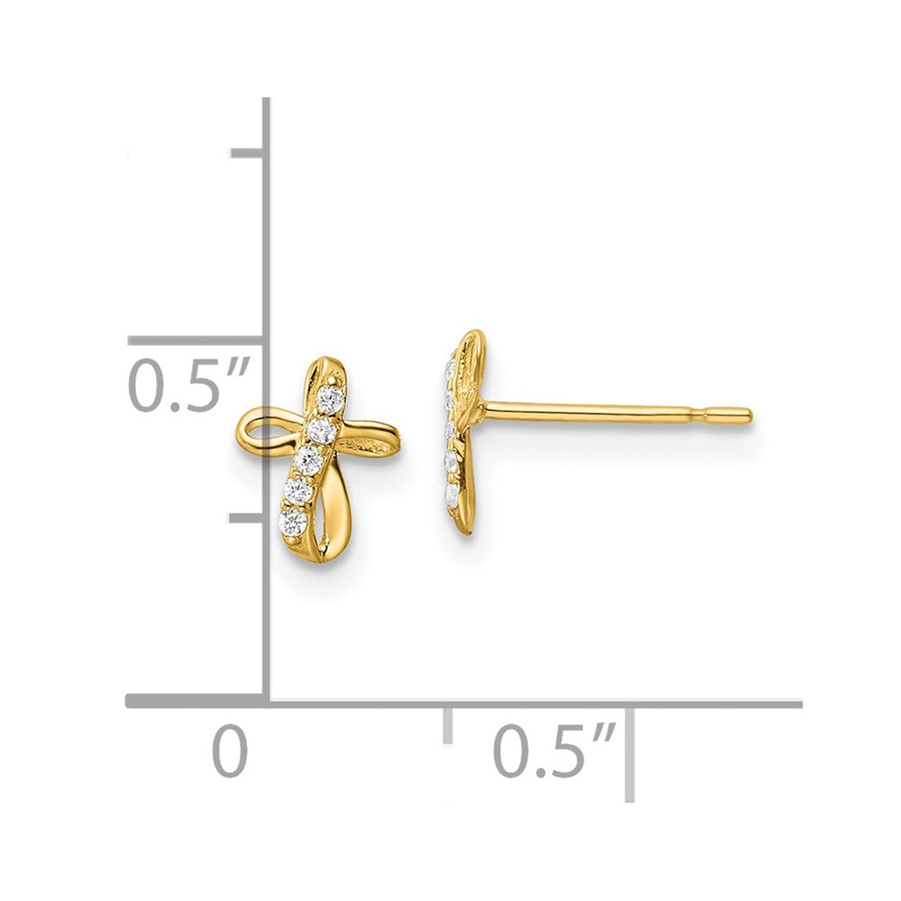 14k Yellow Gold 5.75 mm CZ Cross Post Earrings (0.38 grams)