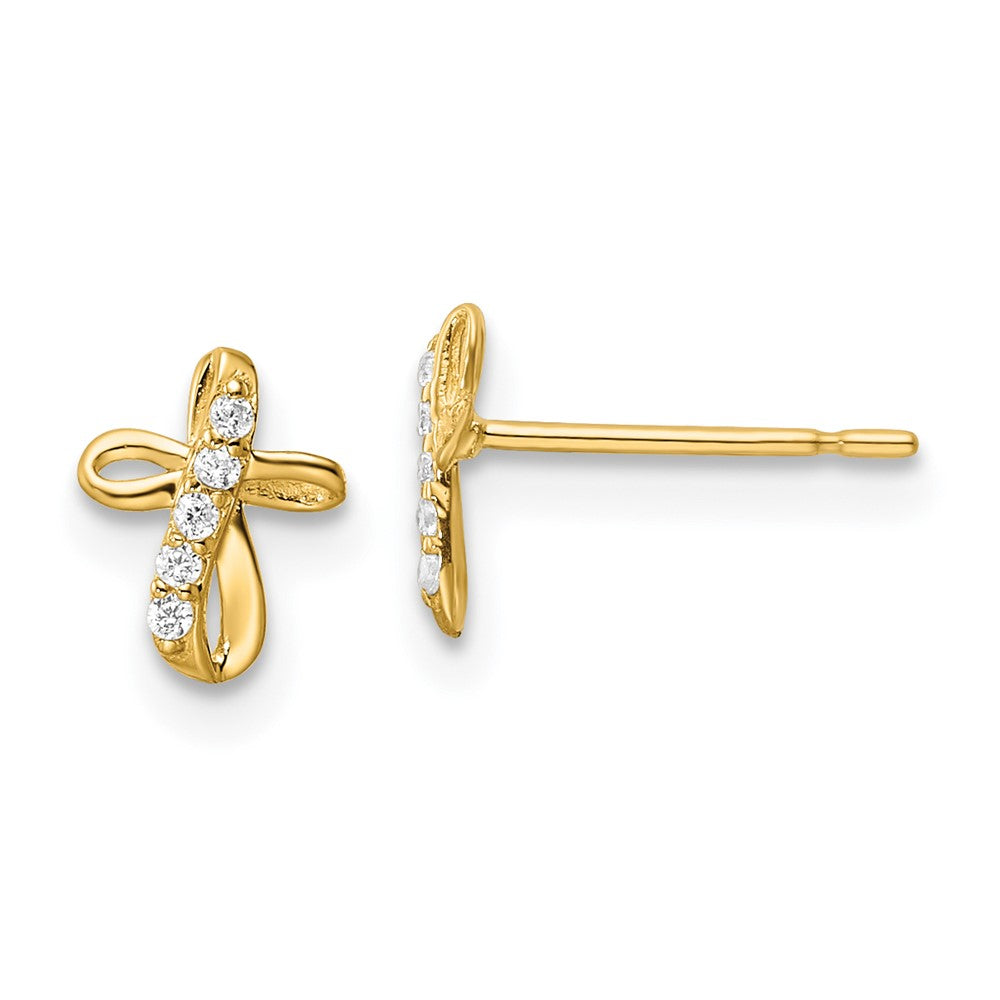 14k Yellow Gold 5.75 mm CZ Cross Post Earrings (0.38 grams)