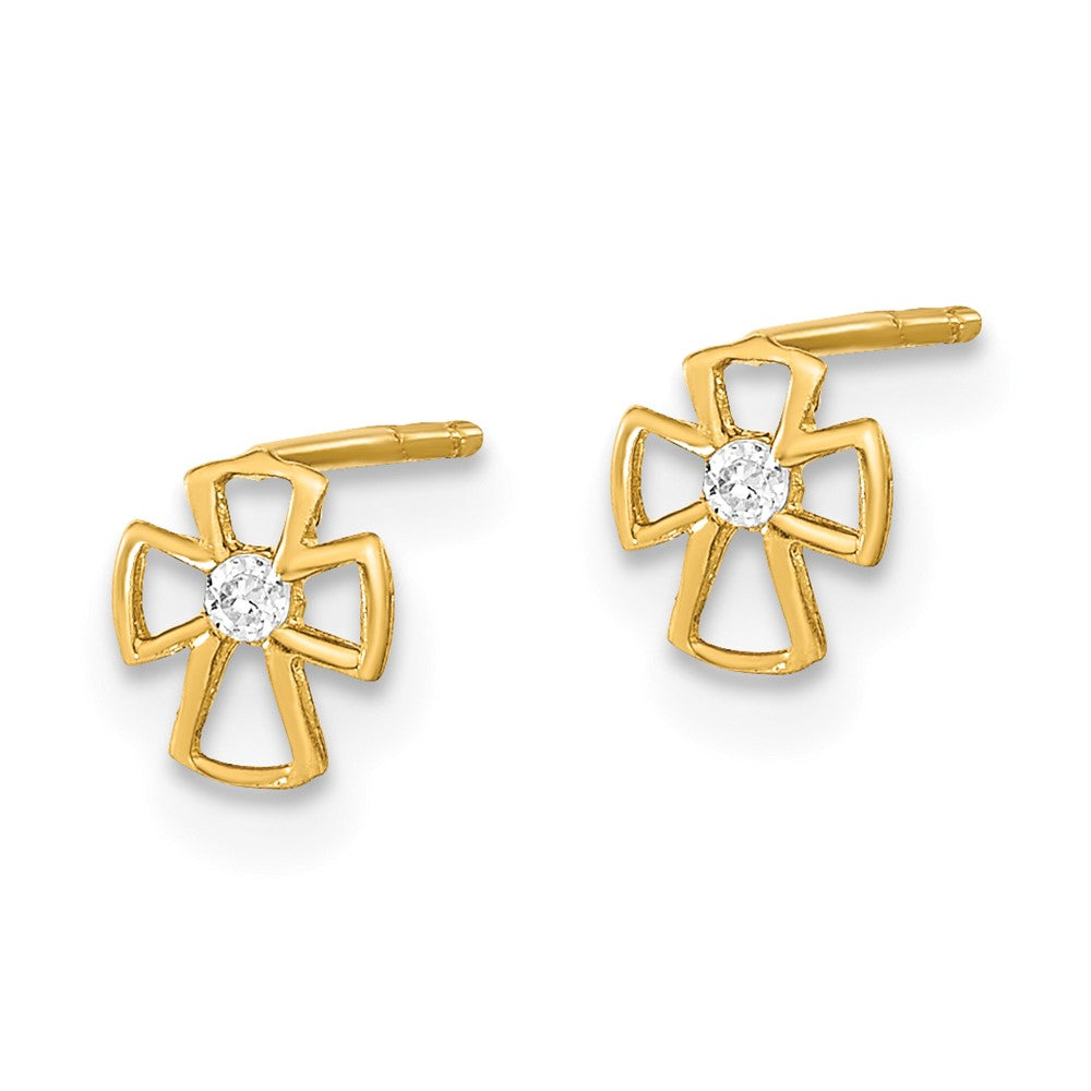 14k Yellow Gold 5 mm Polished Set of Ball Post Cross and CZ Bezel 3 Pair Earrings Set (0.73 grams)