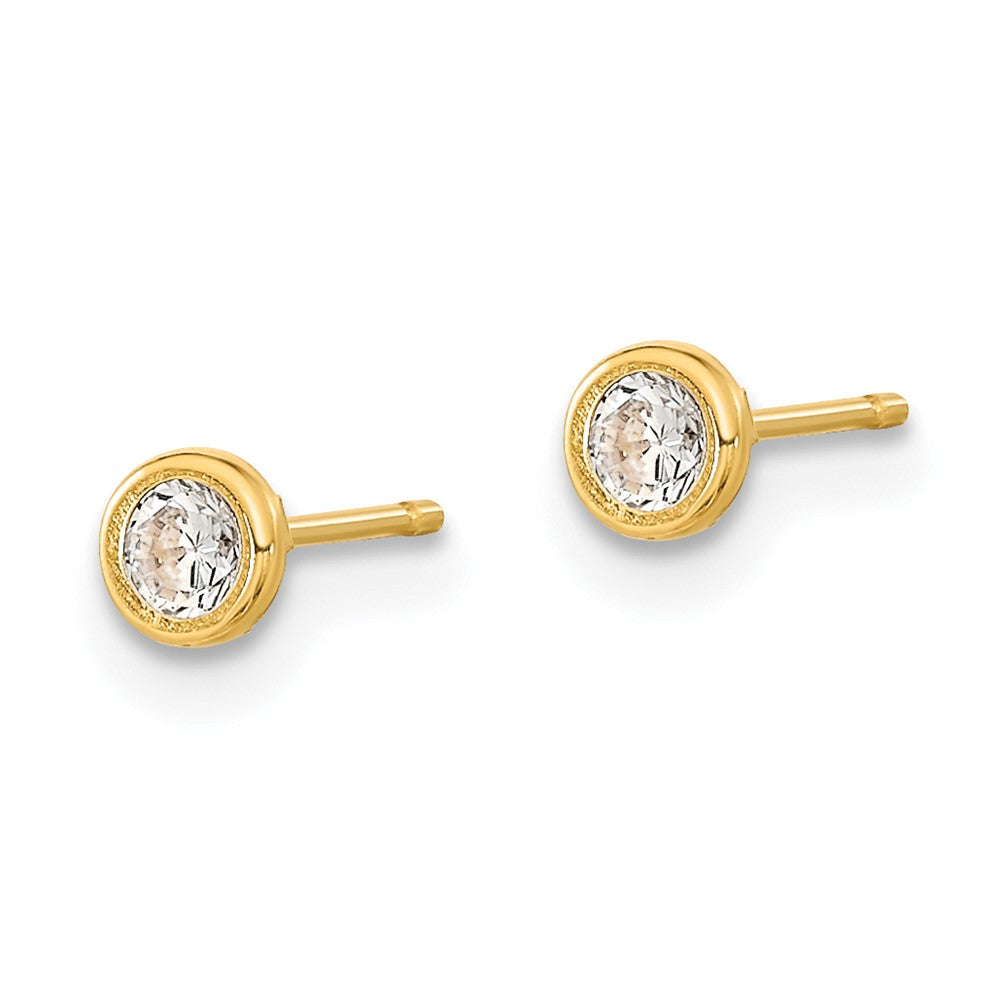 14k Yellow Gold 5 mm Polished Set of Ball Post Cross and CZ Bezel 3 Pair Earrings Set (0.73 grams)