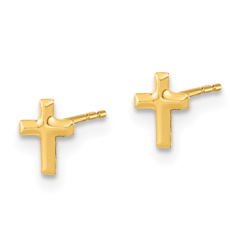 14k Yellow Gold 4.68 mm Polished Set of Ball Post CZ Flowers and Cross 3 Pair Earrings Set