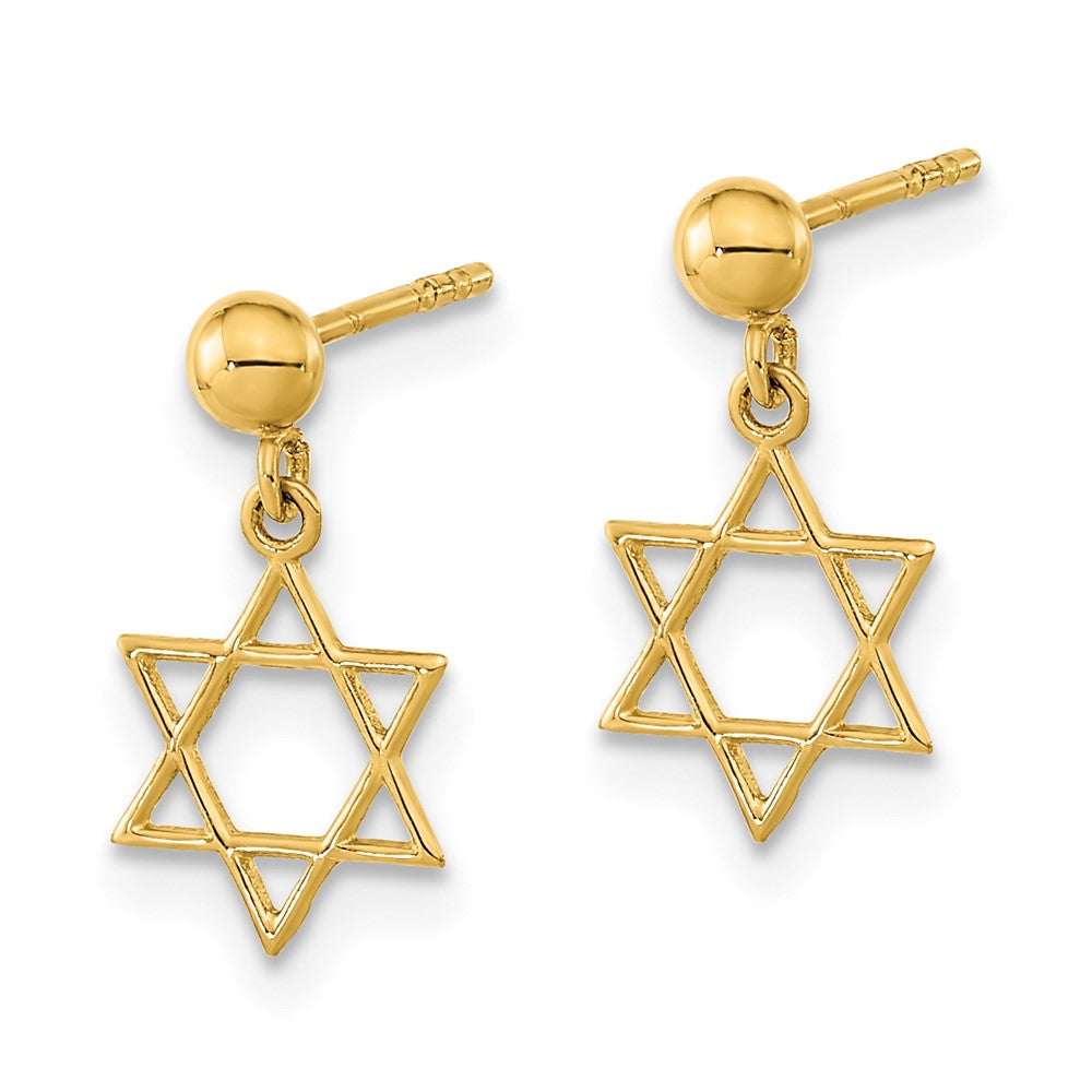 14k Yellow Gold 7.5 mm Polished Star of David Post Dangle Earrings (0.67 grams)