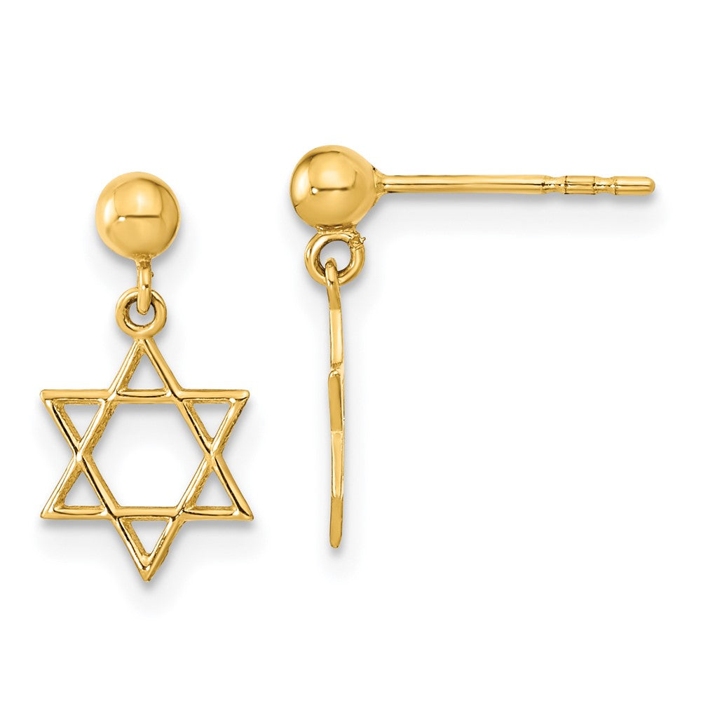 14k Yellow Gold 7.5 mm Polished Star of David Post Dangle Earrings (0.67 grams)