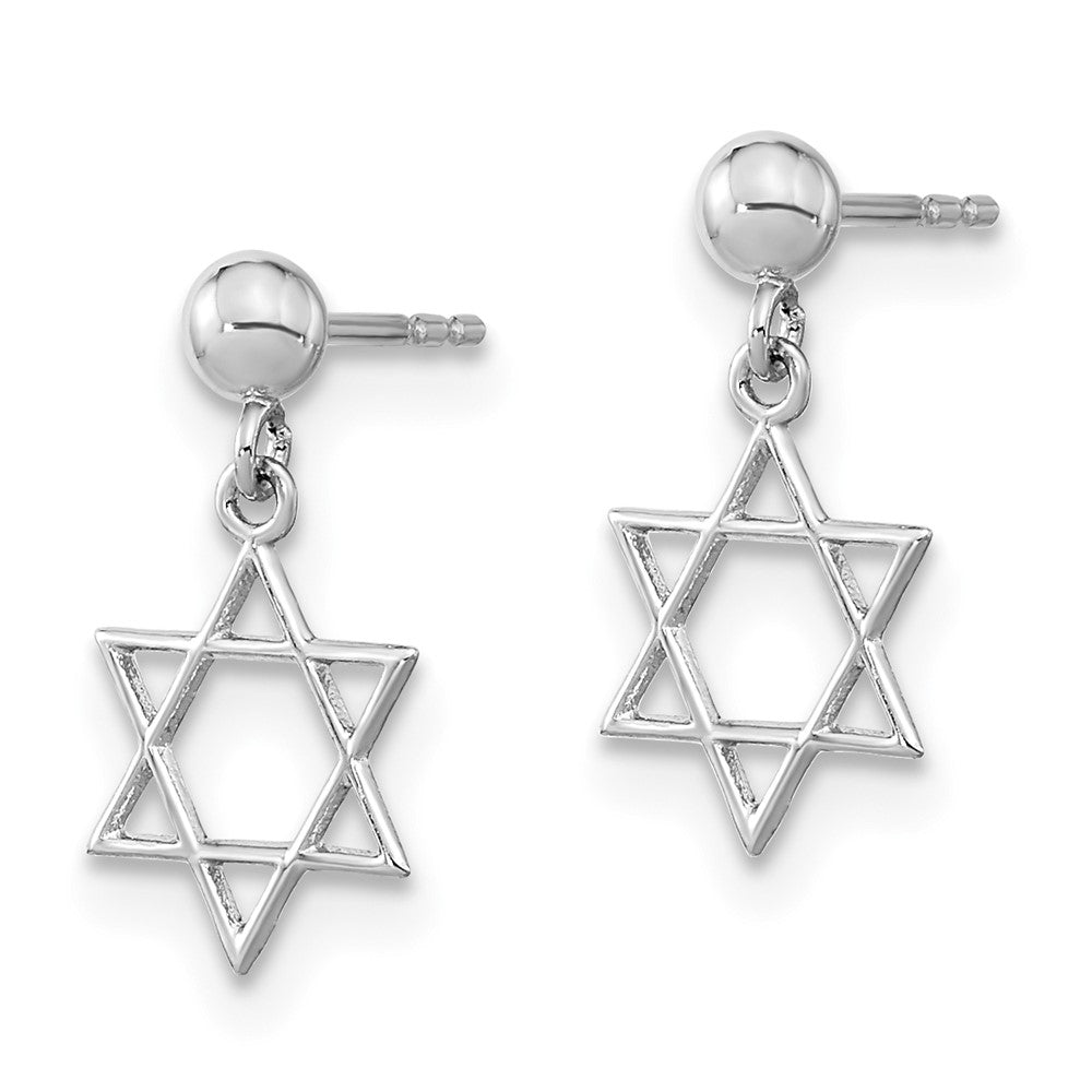 14k White Gold 7.5 mm 14KW Polished Star of David Post Dangle Earrings (0.65 grams)