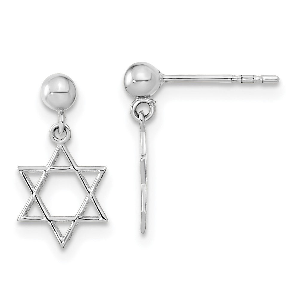 14k White Gold 7.5 mm 14KW Polished Star of David Post Dangle Earrings (0.65 grams)