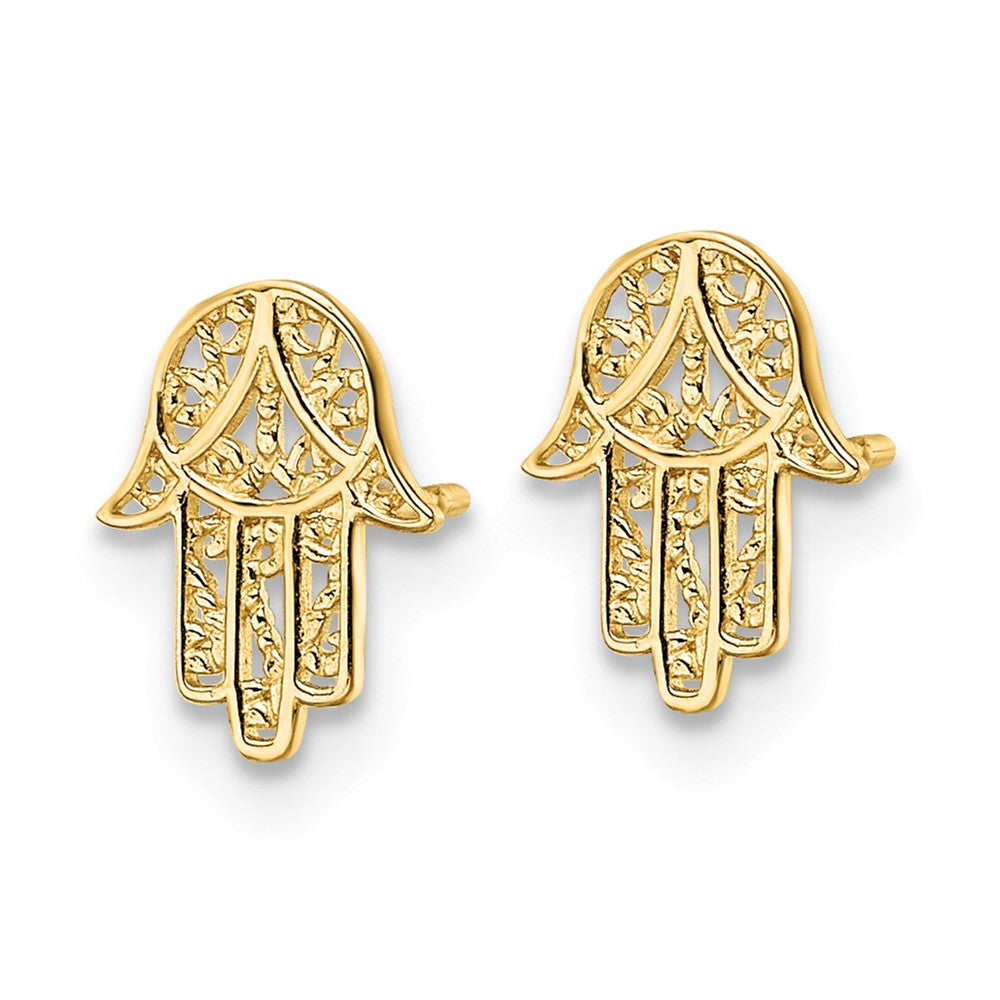 14k Yellow Gold 6.55 mm Hamsa Post Earrings (0.57 grams)