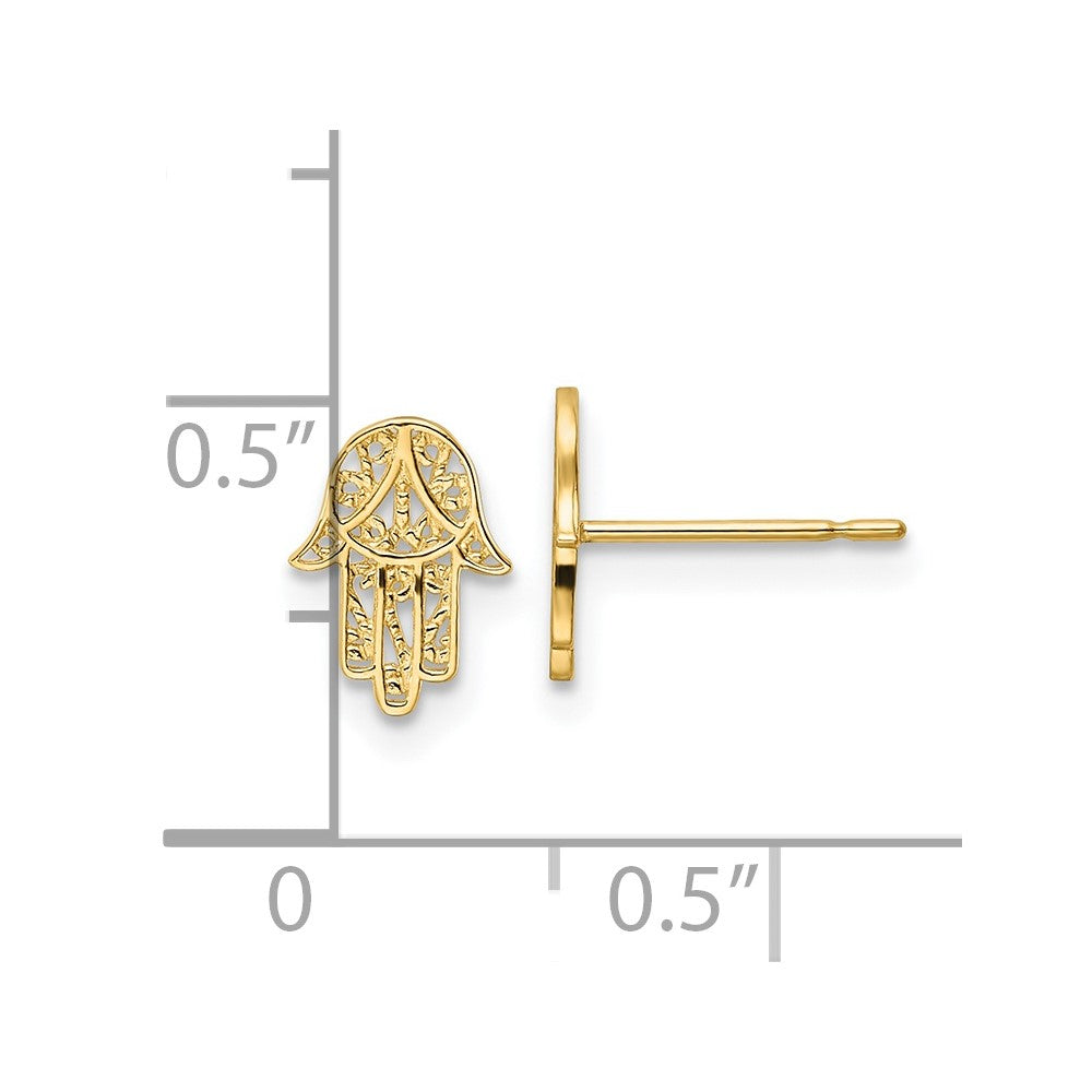 14k Yellow Gold 6.55 mm Hamsa Post Earrings (0.57 grams)
