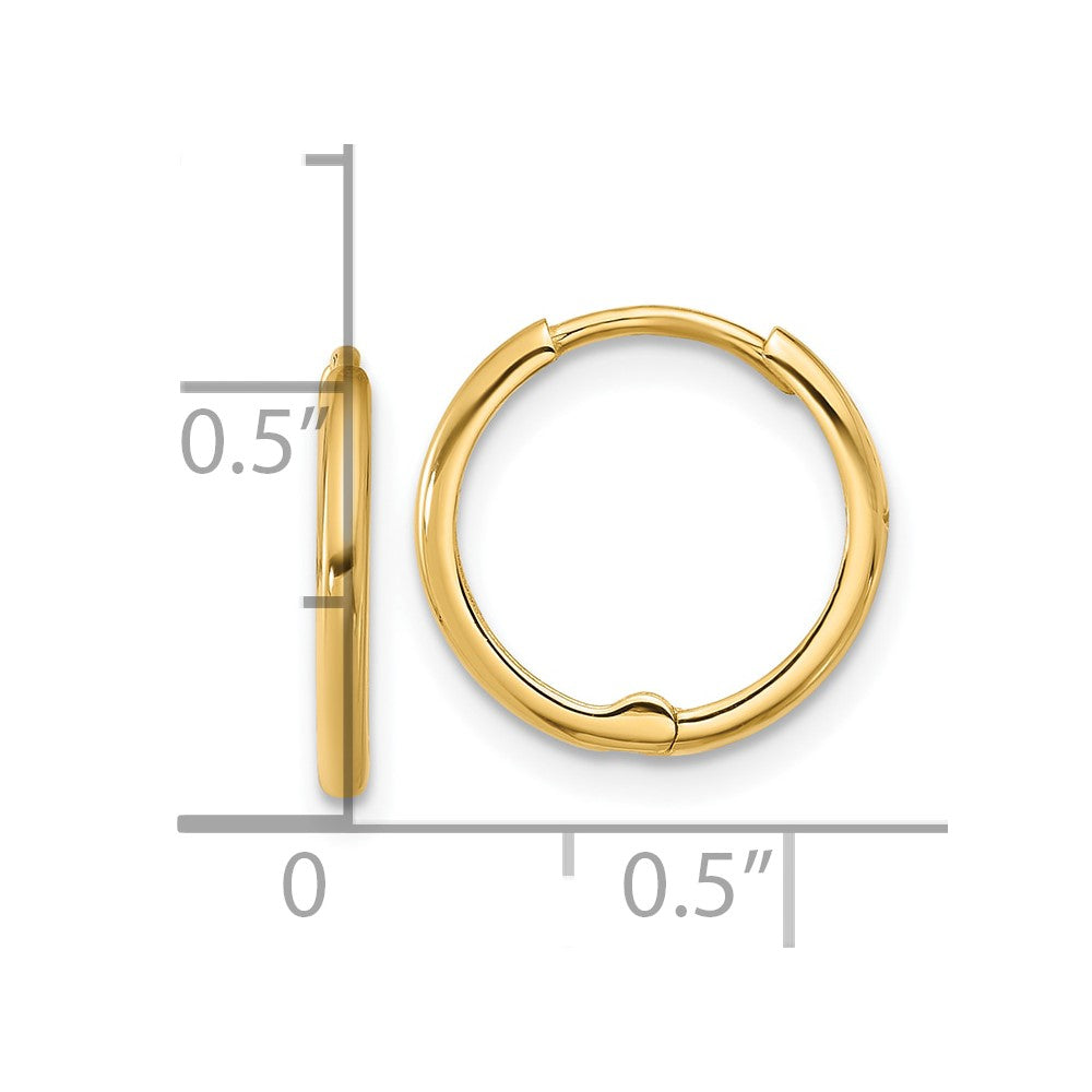 14k Yellow Gold 14 mm Hinged Huggie Hoop Earrings (0.95 grams)