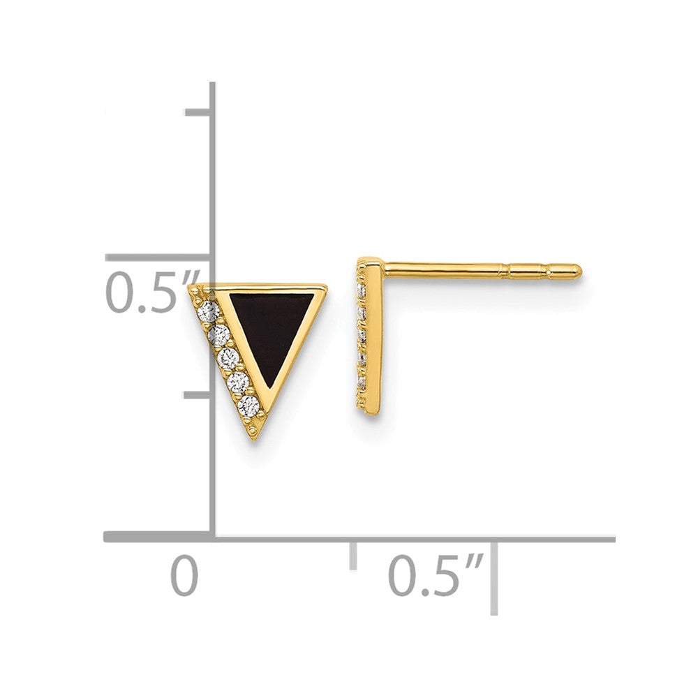 14k Yellow Gold 6.5 mm CZ Black Epoxy Triangle Post Earrings (0.62 grams)