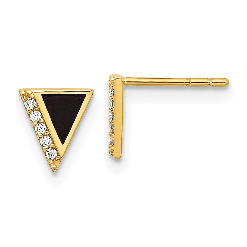 14k Yellow Gold 6.5 mm CZ Black Epoxy Triangle Post Earrings (0.62 grams)