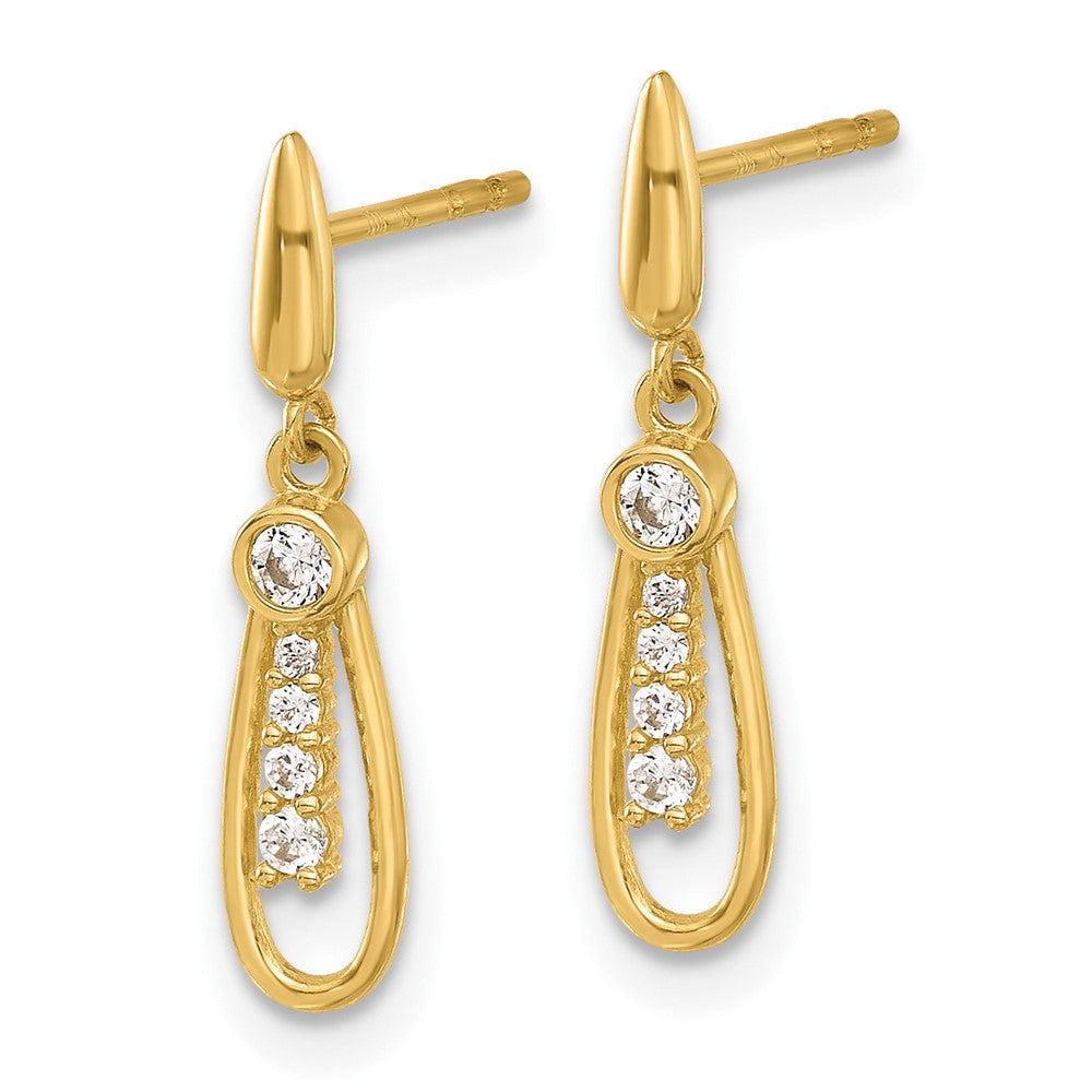 14k Yellow Gold 4.1 mm Polished Teardrop CZ Post Dangle Earrings (0.69 grams)