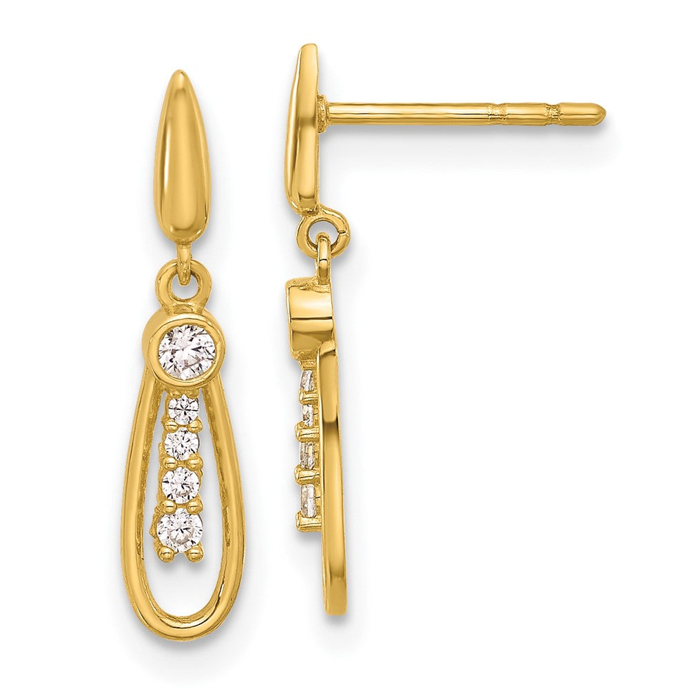 14k Yellow Gold 4.1 mm Polished Teardrop CZ Post Dangle Earrings (0.69 grams)