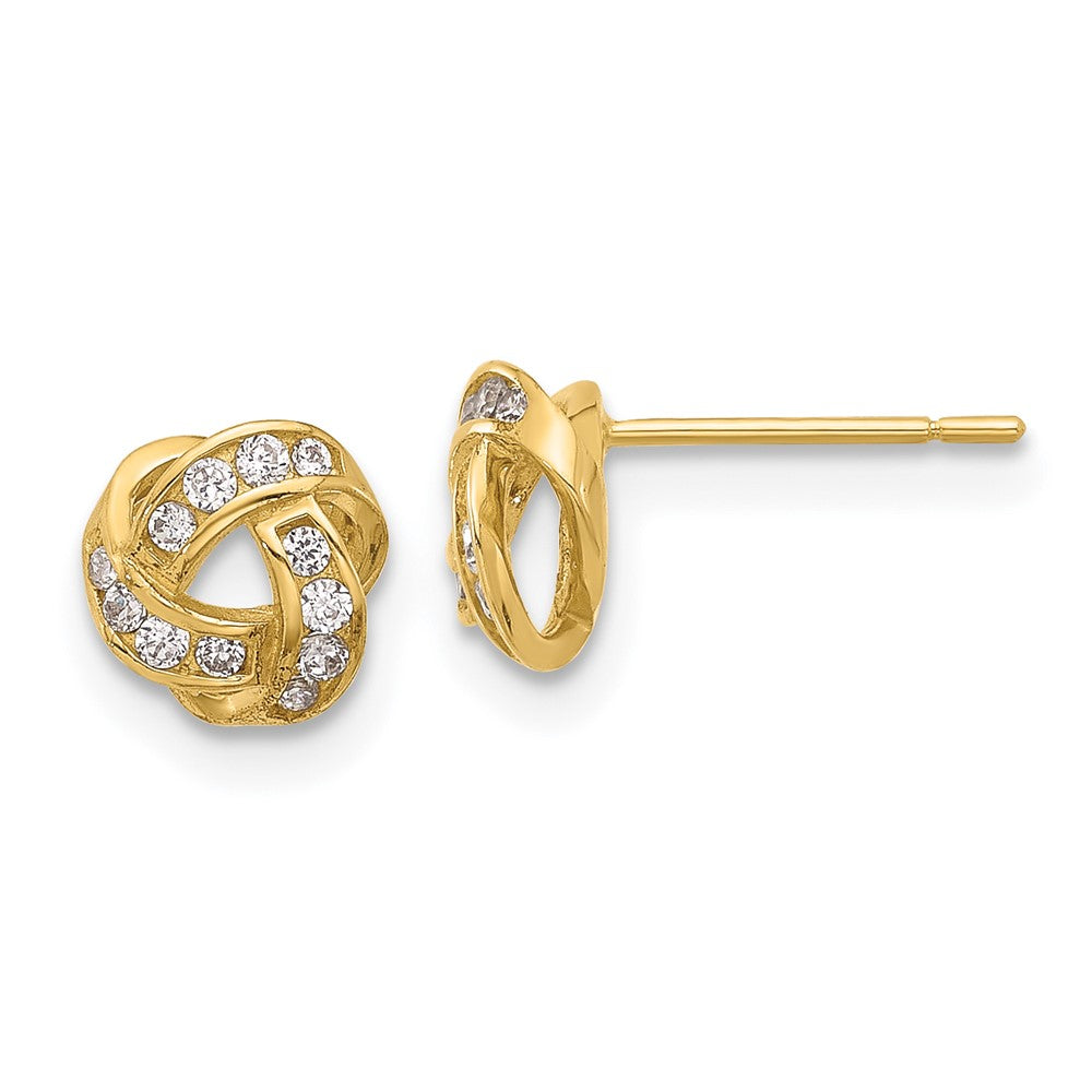 14k Yellow Gold 7 mm Polished CZ Love Knot Post Earrings (0.72 grams)