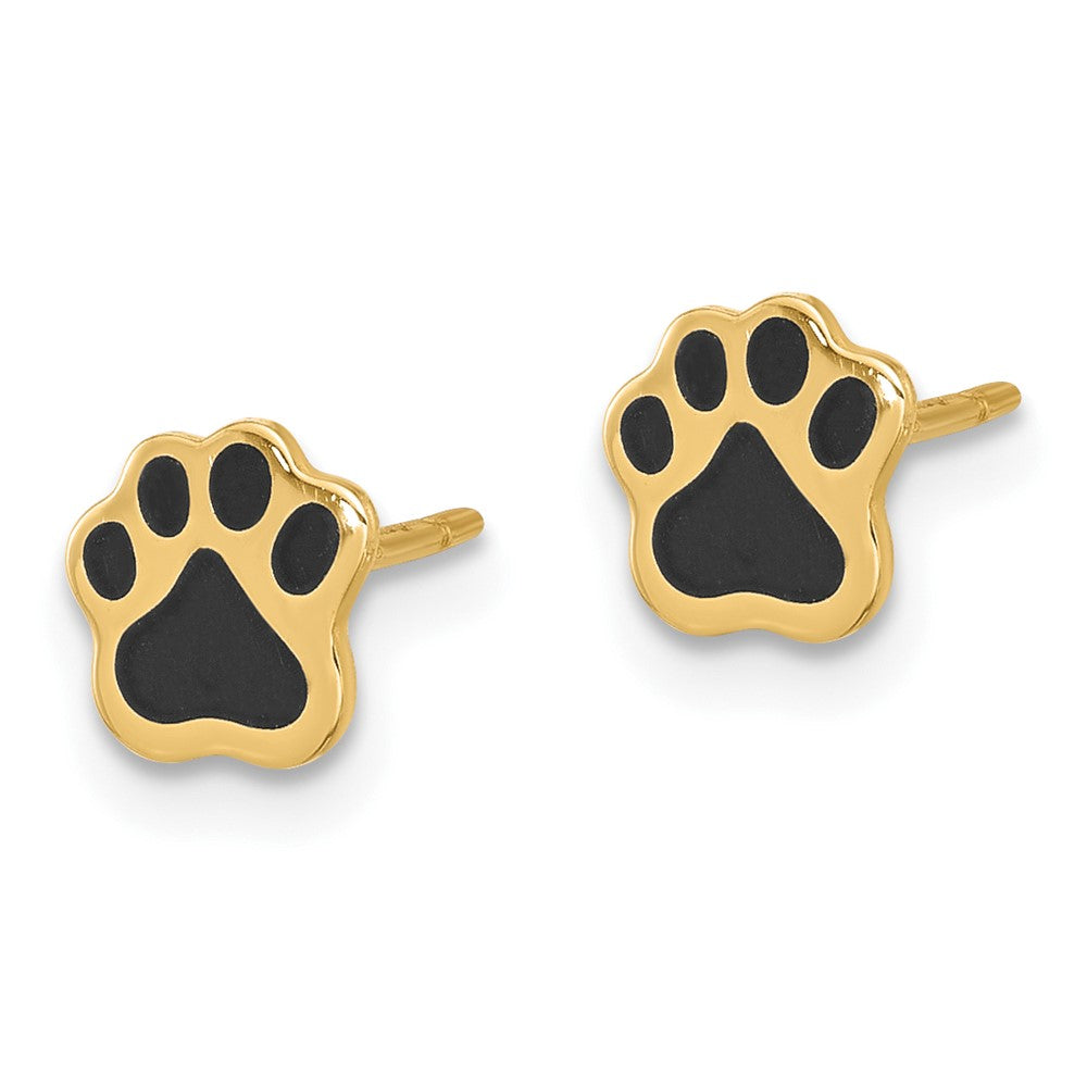 14k Yellow Gold 6.4 mm Polished Paw with Black Enamel Post Earrings (0.72 grams)