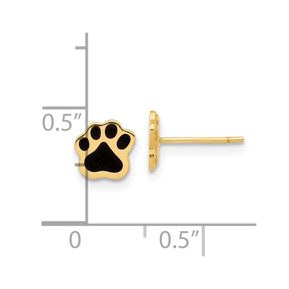 14k Yellow Gold 6.4 mm Polished Paw with Black Enamel Post Earrings (0.72 grams)