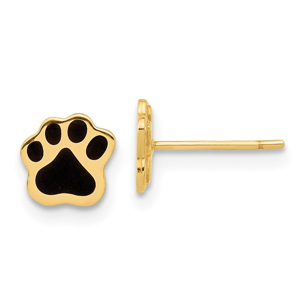 14k Yellow Gold 6.4 mm Polished Paw with Black Enamel Post Earrings (0.72 grams)