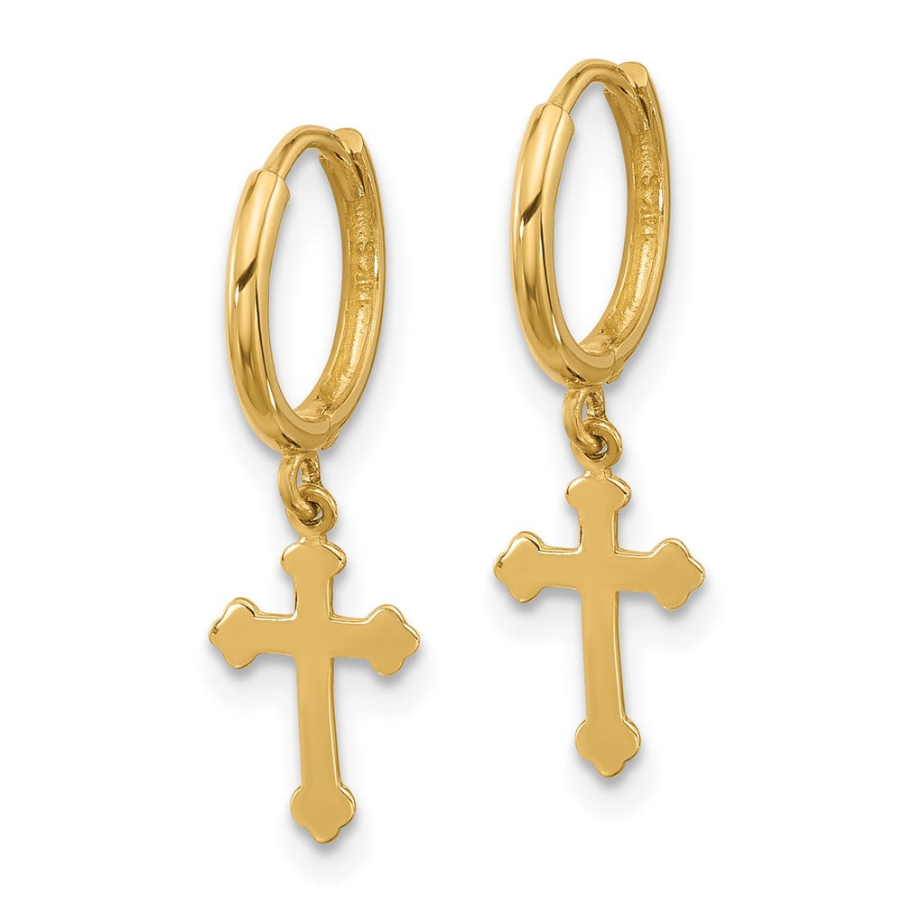 14k Yellow Gold 7.1 mm Hinged Dangle Cross Hoop Earrings (0.84 grams)