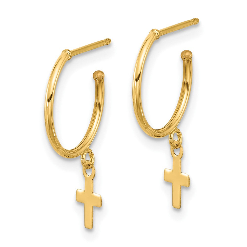 14k Yellow Gold 11.9 mm Polished Hoop with Cross Post Earrings (0.56 grams)