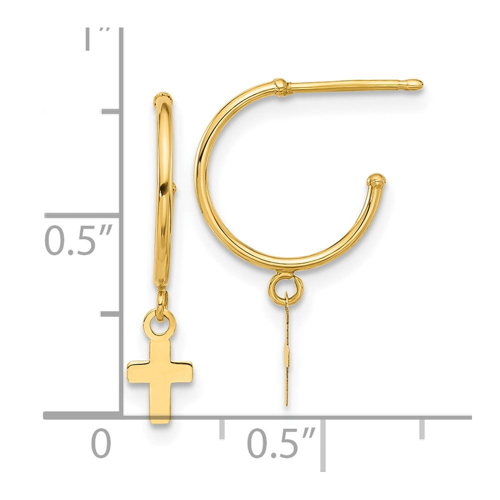 14k Yellow Gold 11.9 mm Polished Hoop with Cross Post Earrings (0.56 grams)