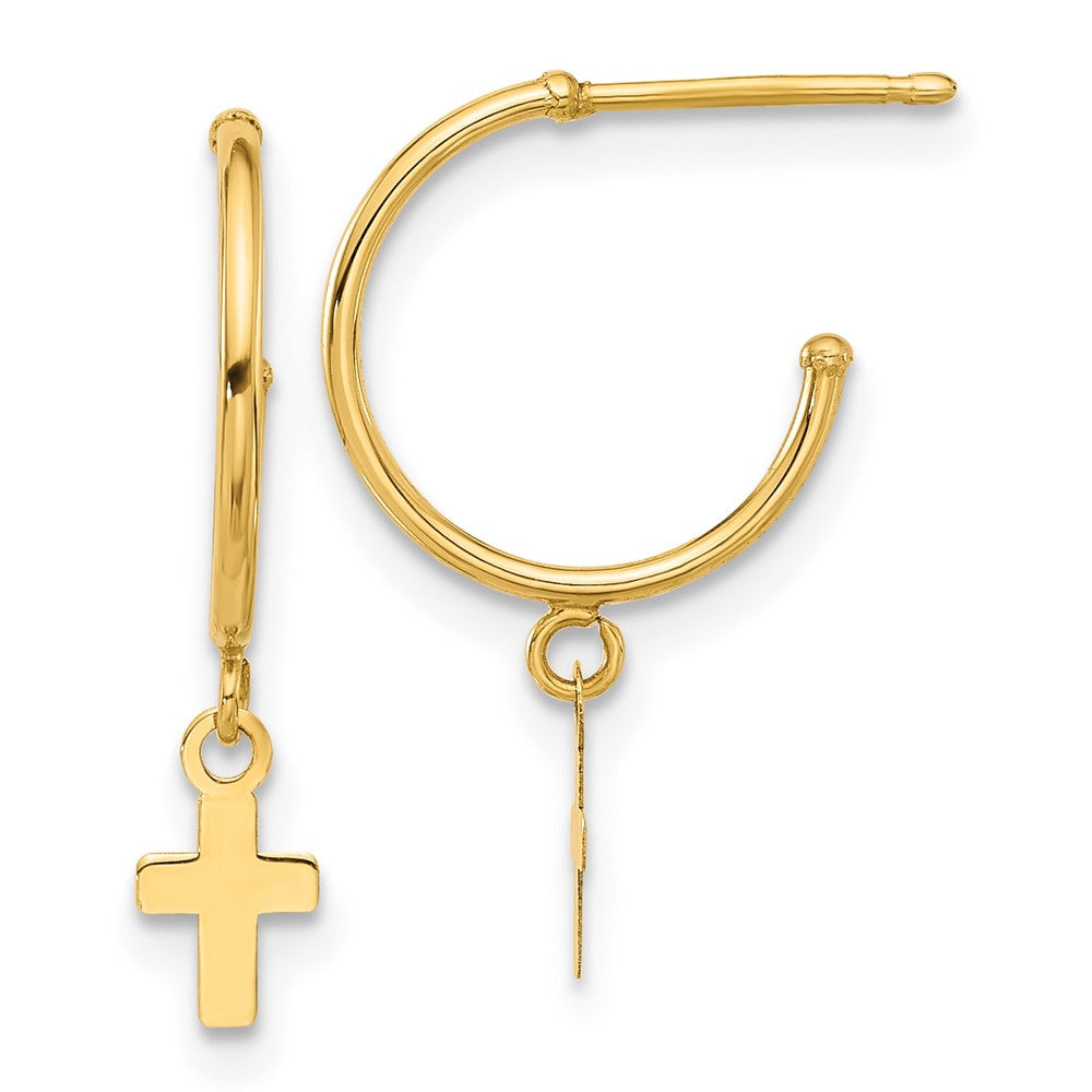 14k Yellow Gold 11.9 mm Polished Hoop with Cross Post Earrings (0.56 grams)