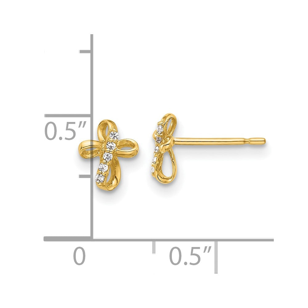 14k Yellow Gold 6.1 mm CZ Cross Post Earrings (0.48 grams)