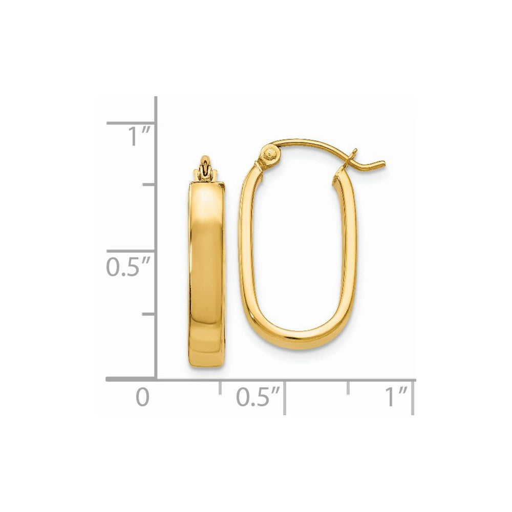14k Yellow Gold 3.5 mm Oval Hoop Earrings (1.62 grams)