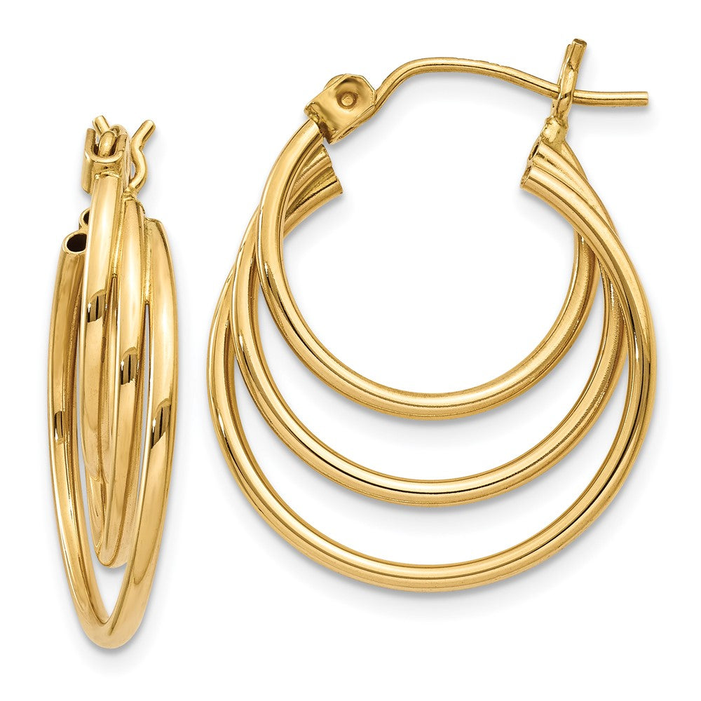 14k Yellow Gold 4 mm Triple Hoop Earrings (1.74 grams)