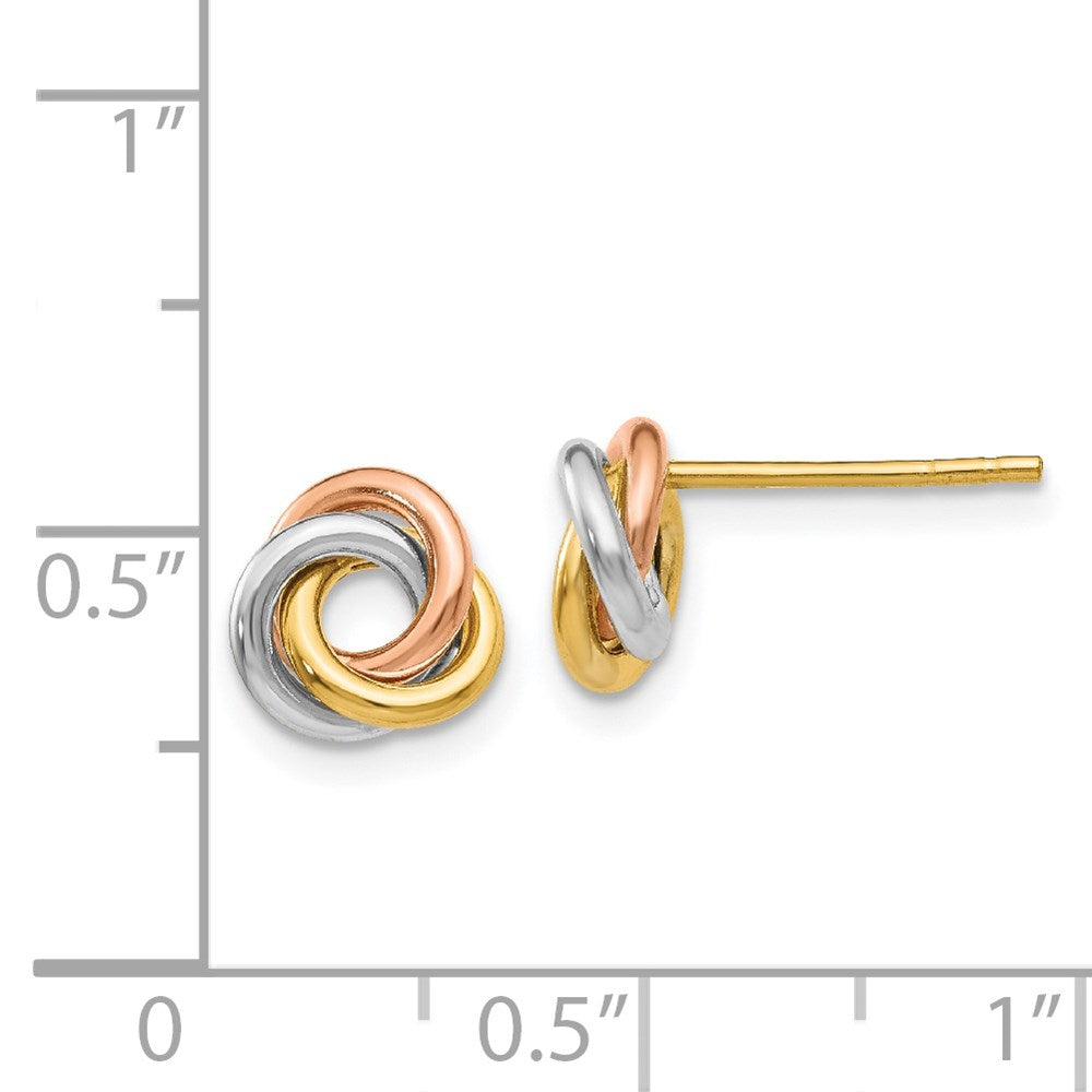 14k Tri-Color 8 mm Tri-color Twisted Knot Post Earrings (1.1 grams)