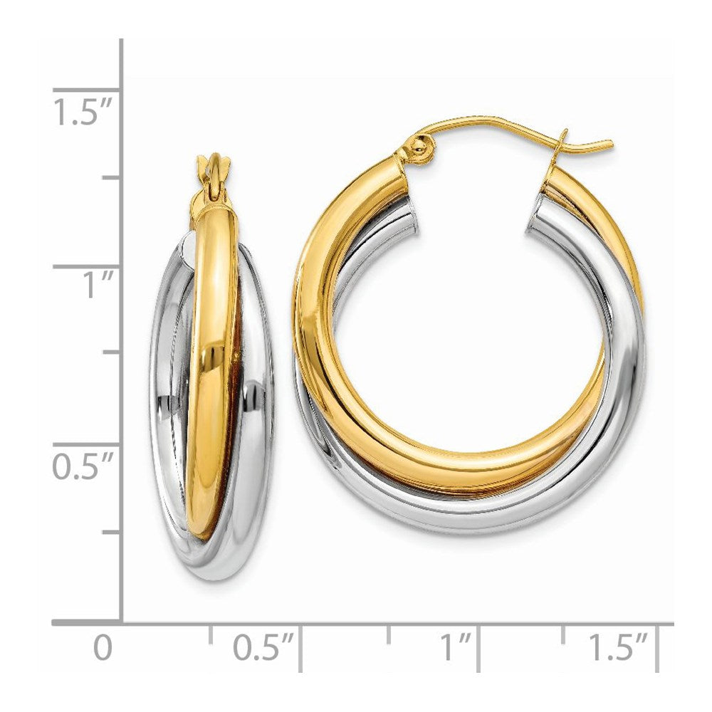 14k Two-tone 6 mm Double Hoop Earrings (4.17 grams)