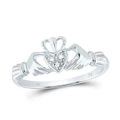 10Kt Yellow Gold Womens Round Diamond Claddagh Heart Ring .02 Cttw (1.82 grams)