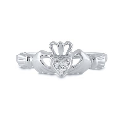 10Kt Yellow Gold Womens Round Diamond Claddagh Heart Ring .02 Cttw (1.82 grams)