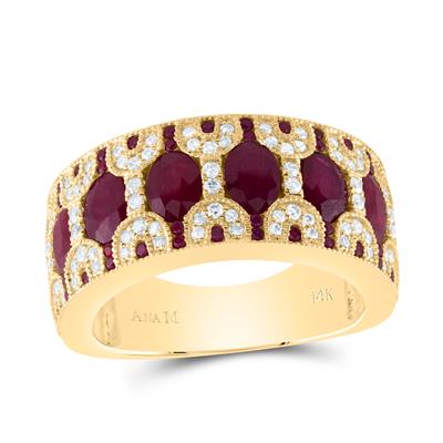 1/3Ctw-Dia Ana M 2 1/2Ctw Ov-Ru, 1/5Ctw Rd-Ru Nat Gem Ring (6.14 grams)