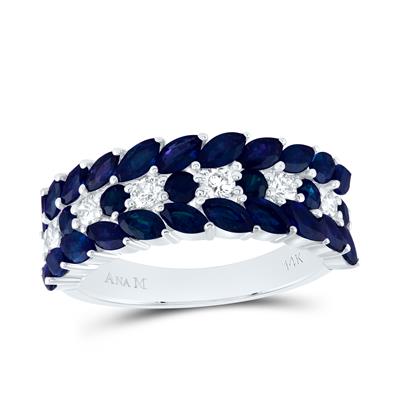 1/3Ctw-Dia Ana M 2Ctw Mq-Bs, 3/8Ctw Rd-Bs Nat Gem Ring (3.21 grams)