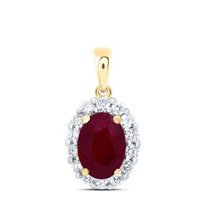 14Kt Gold 1/5Ctw-Diamond 7X5Mm Ov-Ru Nat Gem Pendant