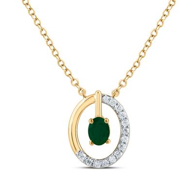 14Kt Gold 1/12Ctw-Diamond 4X3Mm Ov-Em Nat Gem Fashion Necklace(18 Inch)