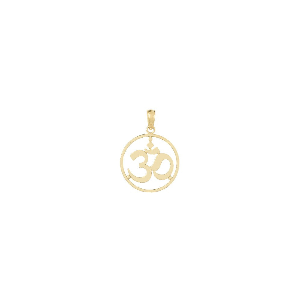 10k Yellow Gold 26 mm Cut-out Round Frame Yoga Om Symbol Pendant (1.3 grams)