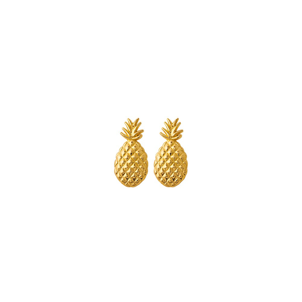 14k Yellow Gold 7.75 mm Textured Pineapple Post Earrings (1.38 grams)