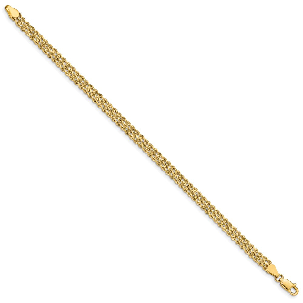 14k Yellow Gold 4.5 mm Wide Triple Strand Rope Bracelet (4.96 grams)