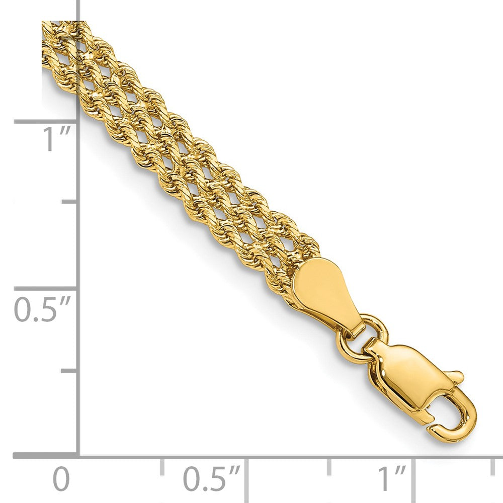 14k Yellow Gold 4.5 mm Wide Triple Strand Rope Bracelet (4.96 grams)