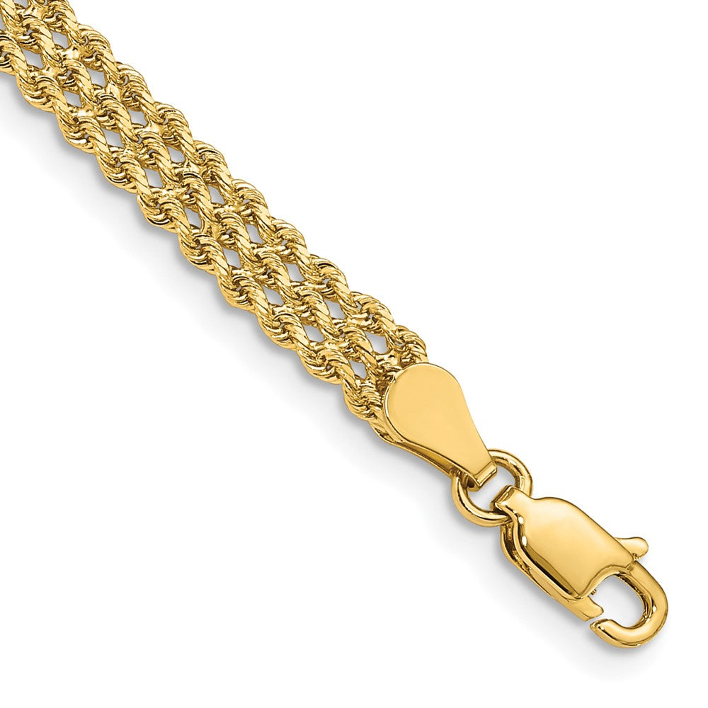 14k Yellow Gold 4.5 mm Wide Triple Strand Rope Bracelet (4.96 grams)