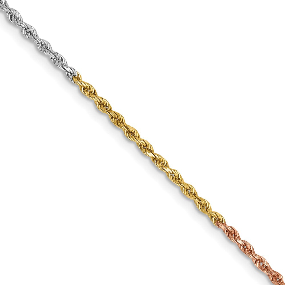14k Tri-Color 1.5 mm Diamond-cut Rope with Lobster Clasp Chain