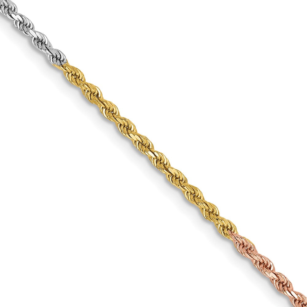 14k Tri-Color 1.75 mm Diamond-cut Rope with Lobster Clasp Chain