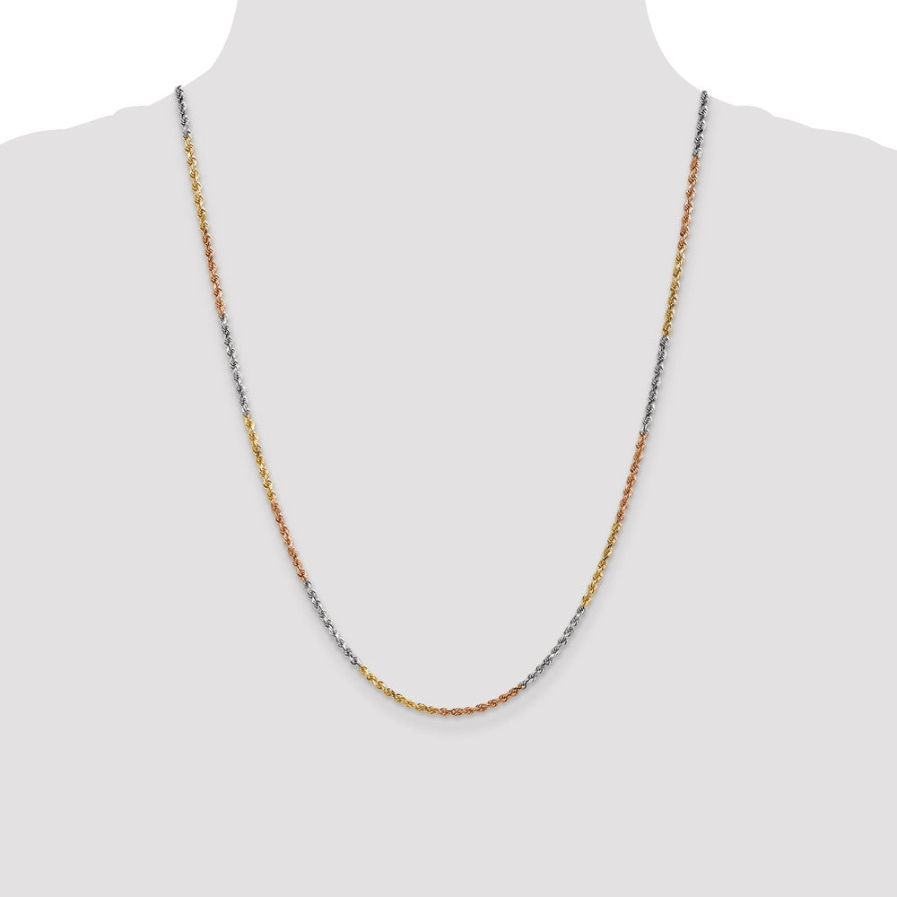 14k Tri-Color 2.5 mm Diamond-cut Rope with Lobster Clasp Chain