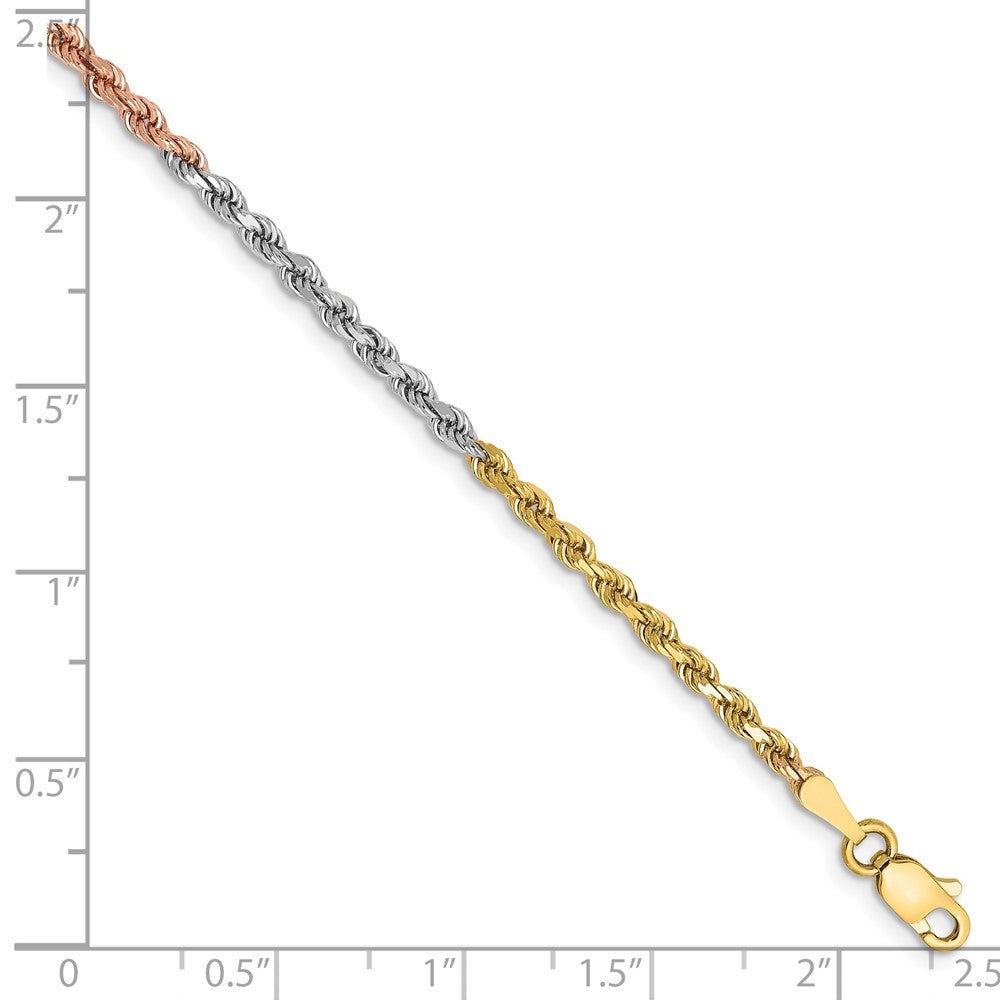 14k Tri-Color 2.5 mm Diamond-cut Rope with Lobster Clasp Bracelet