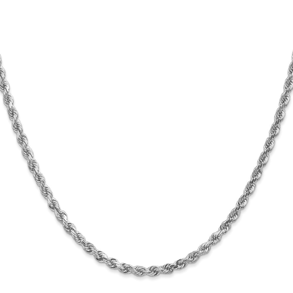 14k White Gold 3 mm Diamond-cut Rope with Lobster Clasp Chain