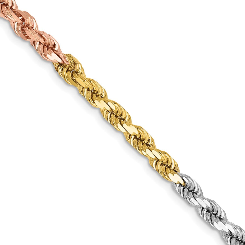 14k Tri-Color 4 mm Diamond-cut Rope with Lobster Clasp Chain