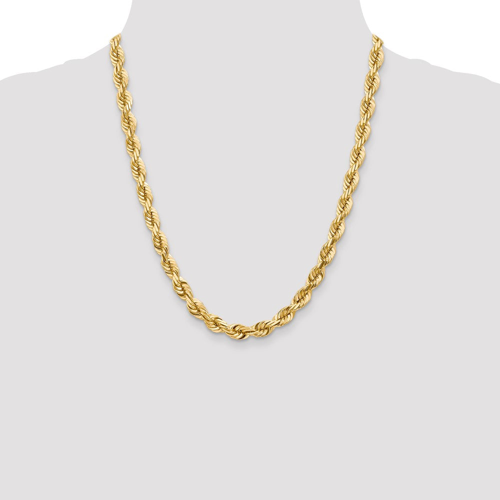 14k Yellow Gold 7 mm Diamond-cut Rope with Fancy Lobster Clasp Chain