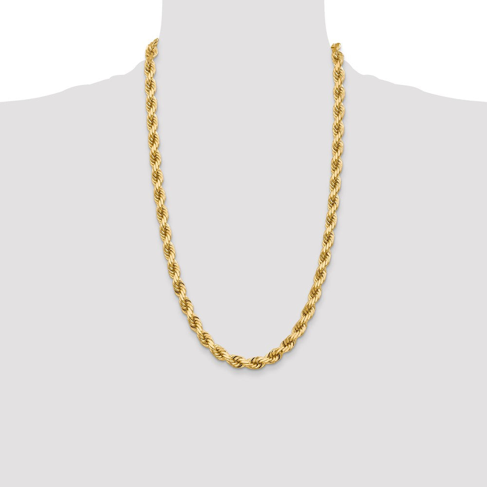14k Yellow Gold 7 mm Diamond-cut Rope with Fancy Lobster Clasp Chain